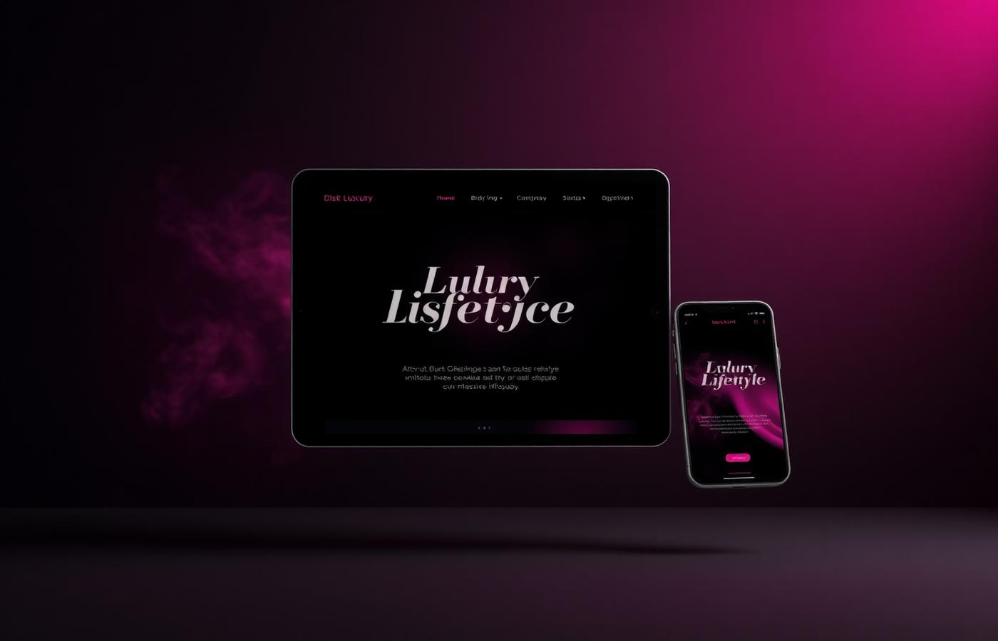 Tablet and phone mockup of a dark luxury lifestyle brand website